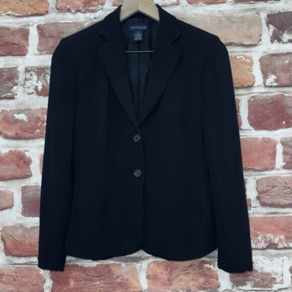 VTG Ann Taylor Jacket Women's Size 2 Black Striped Career Work Button Up Blazer - Picture 6 of 8